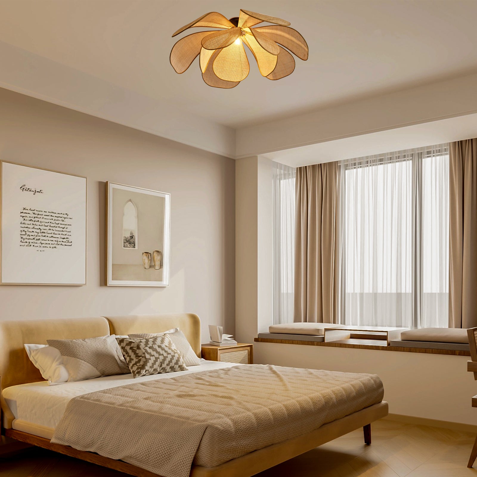 Rattan Petal Rustic Lamp Shade Pendant Light - Lumpaz