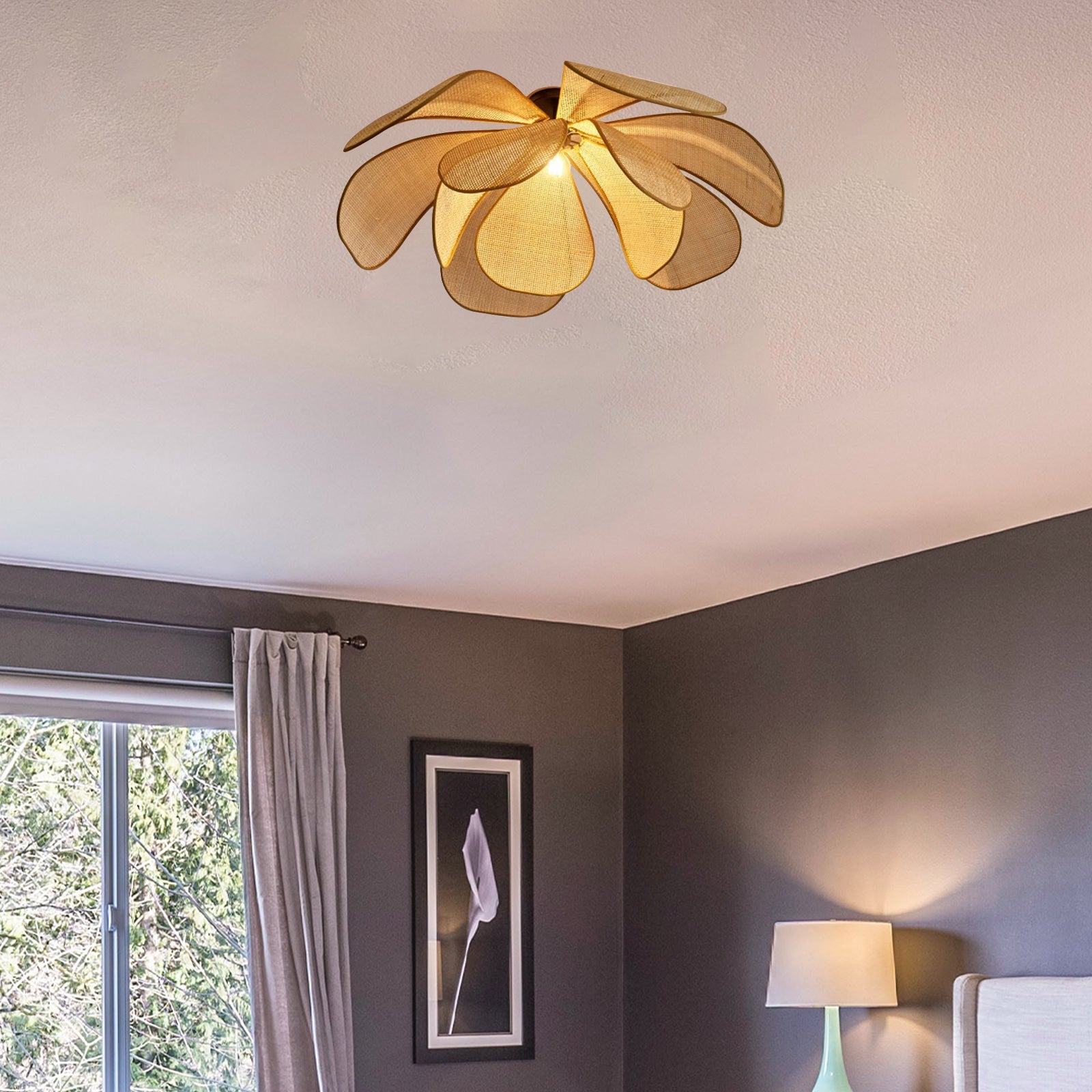 Rattan Petal Rustic Lamp Shade Pendant Light - Lumpaz