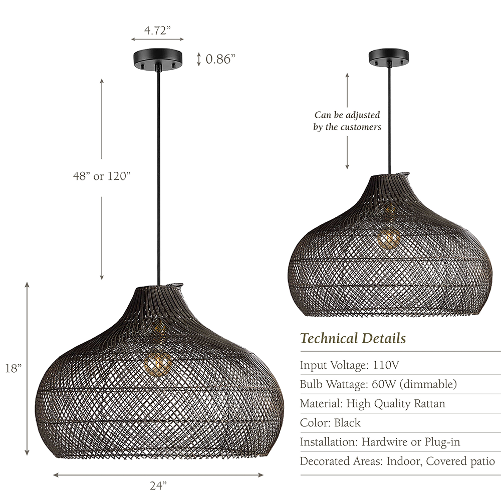 Modern Rattan Handwoven Island Pendant Light - Lumpaz