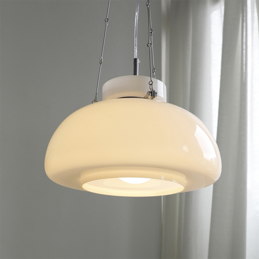 Vintage Milk Dome Glass Pendant Light - Lumpaz