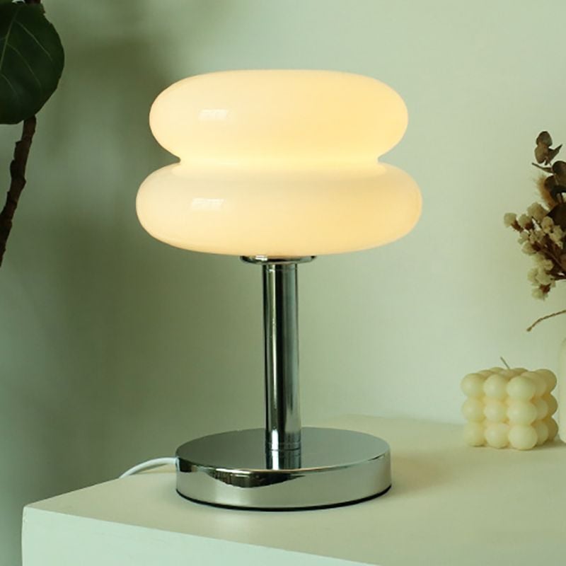 Morandi Modern Rund LED Tischlampe Weiß/Beige/Rosa Wohn/Schlafzimmer Metall&Glas 28CM Lang - Lumpaz