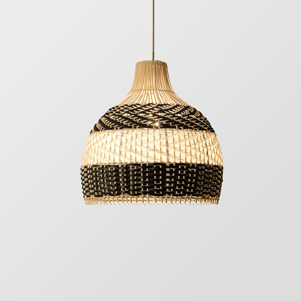 Vintage Rattan Handwoven White and Black Pendant Light - Lumpaz