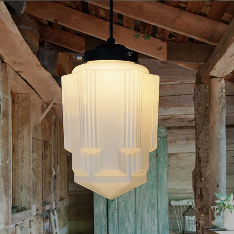 Retro Milk White Glass Geometric Jar Pendant Light - Lumpaz