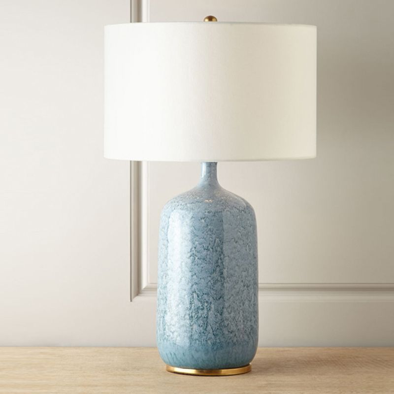 Sano Modern Minimalistisch LED Tischlampe Trommelform Blau Schlafzimmer Keramik&Textil 62CM Lang - Lumpaz