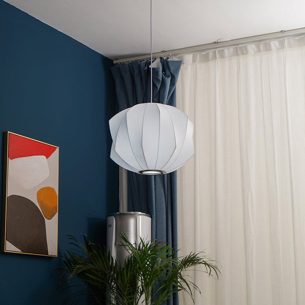 Nordic White Lantern Saucer Pendant Light For Living Room - Lumpaz