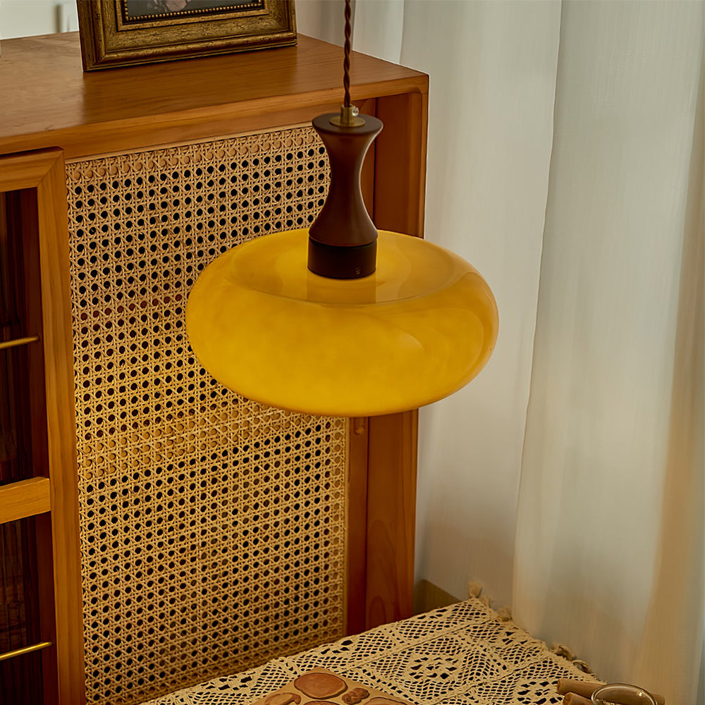 Wooden Yellow Dome Pendant Light for Kitchen Islands - Lumpaz