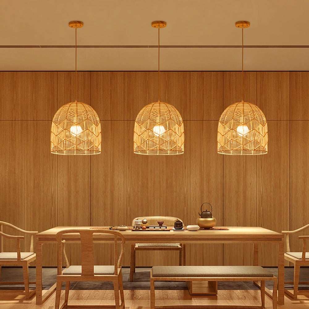 Vintage Handmade Basket Rattan Round Shades Pendant Light - Lumpaz