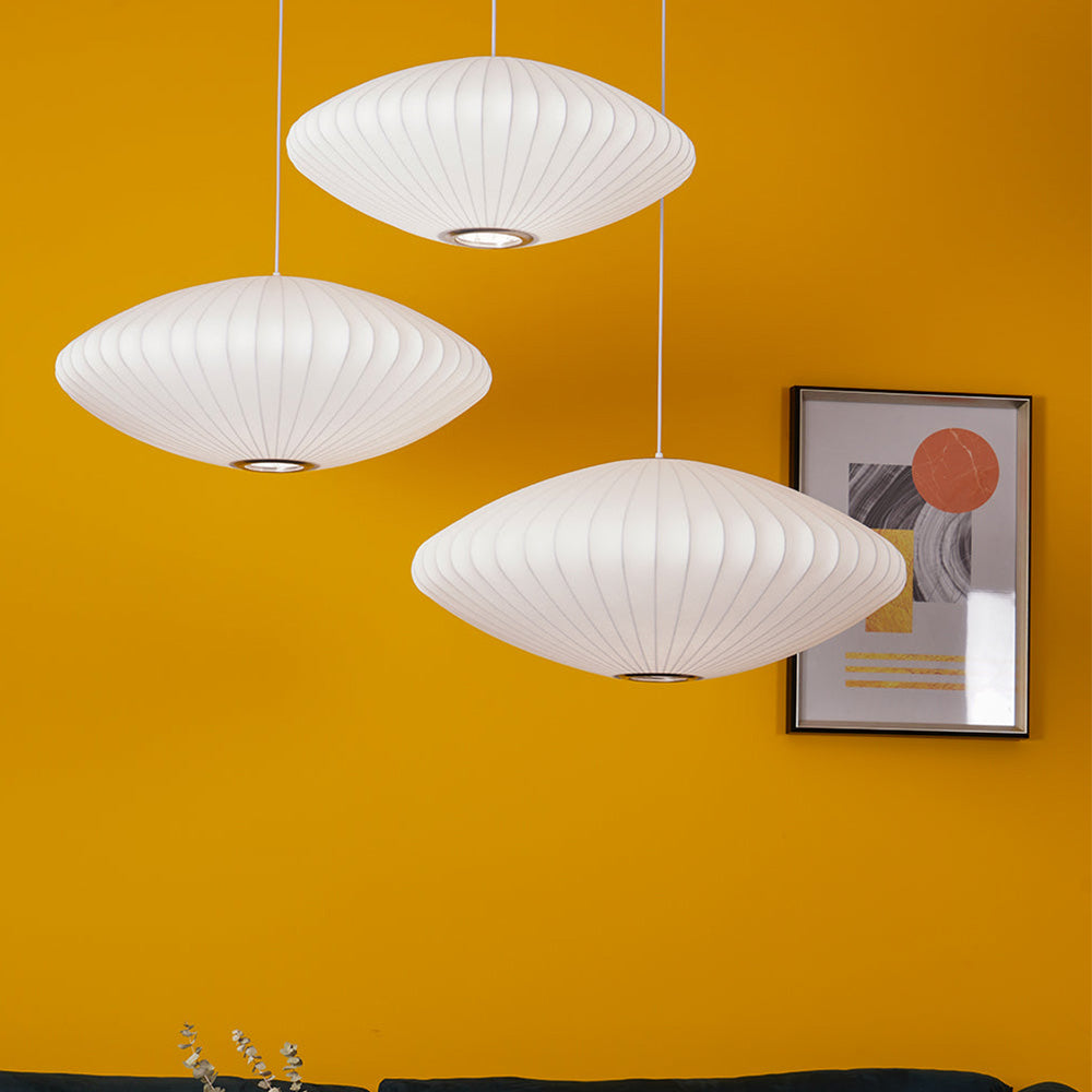 Nordic White Lantern Saucer Pendant Light For Living Room - Lumpaz