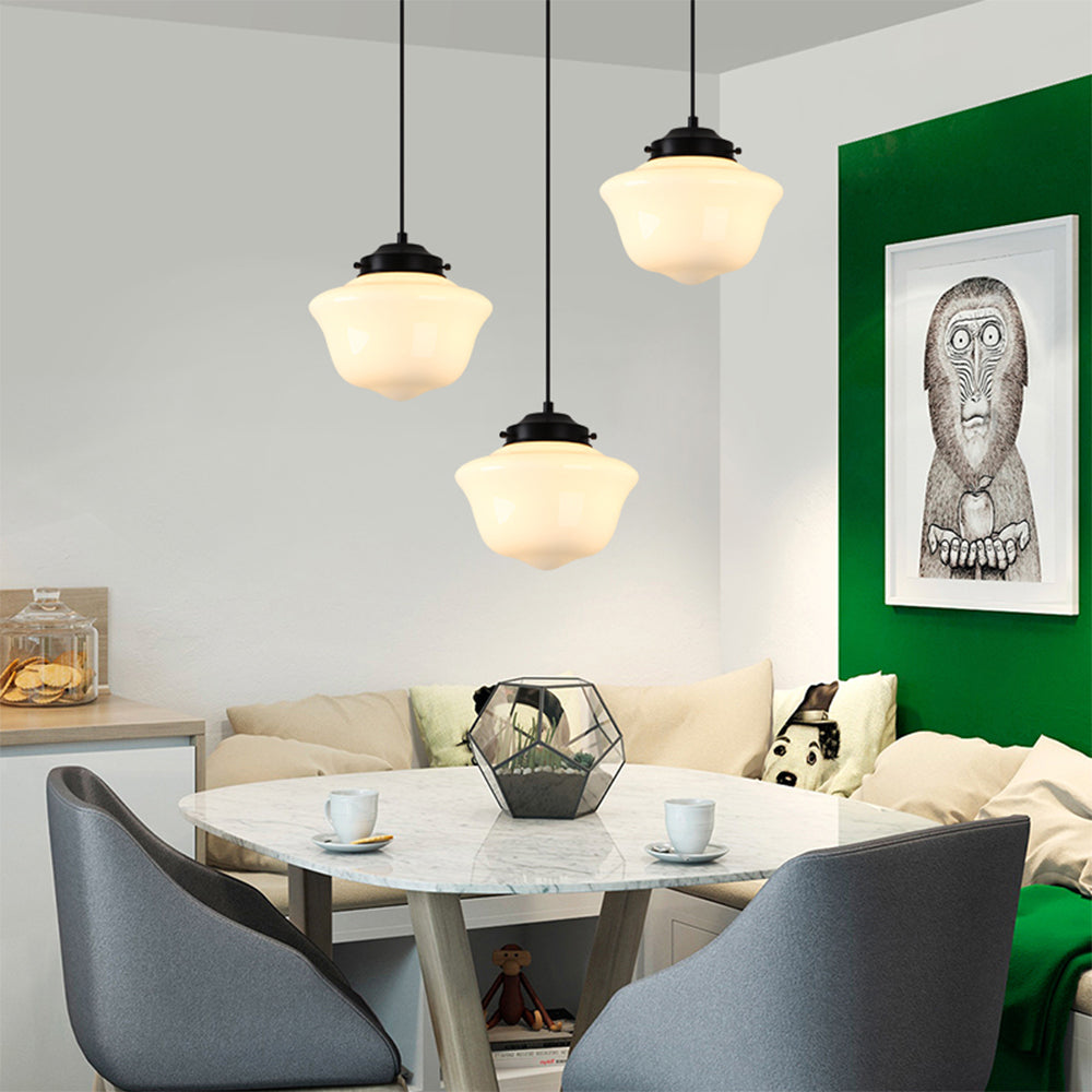 Retro Milk White Glass Geometric Jar Pendant Light - Lumpaz