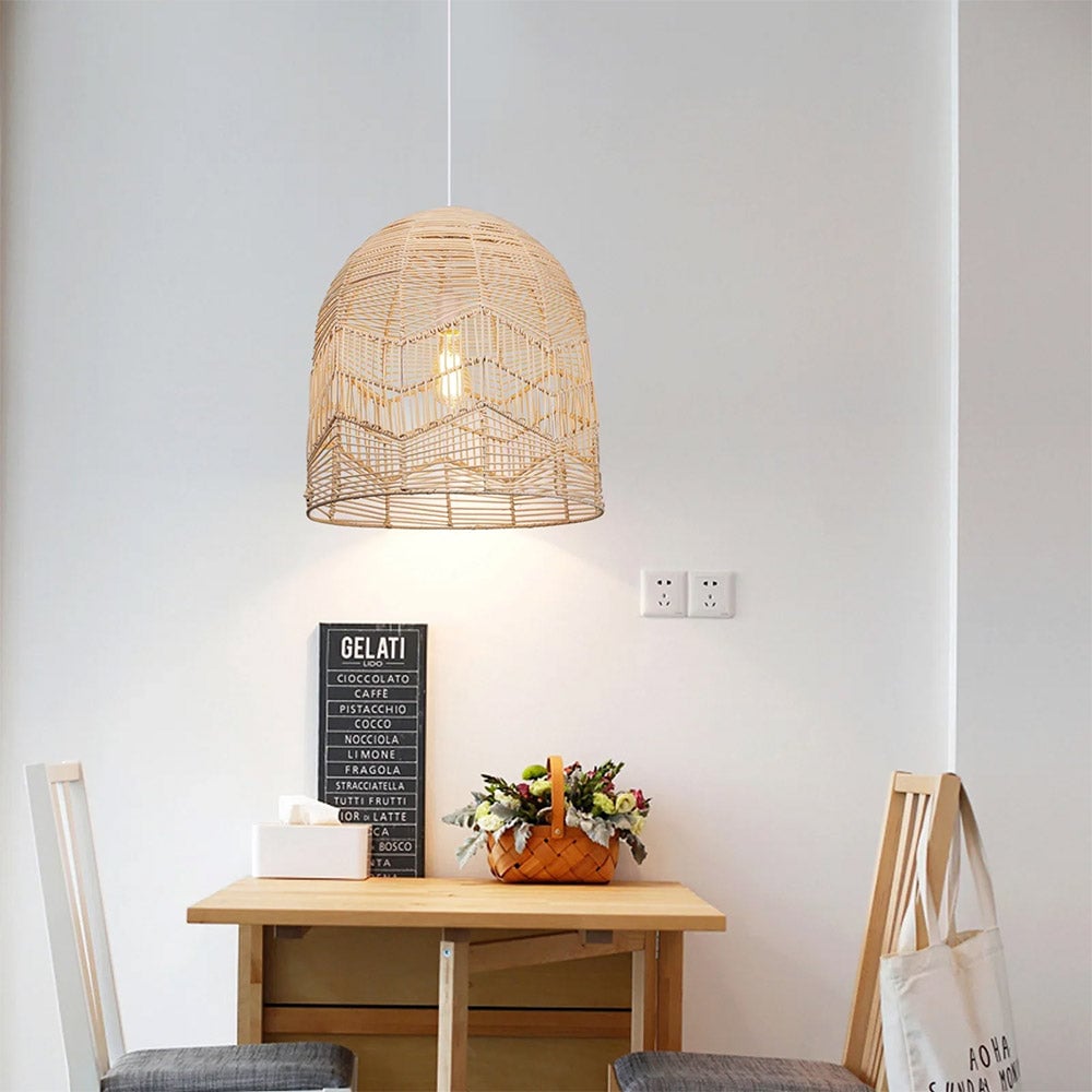 Vintage Handmade Basket Rattan Round Shades Pendant Light - Lumpaz