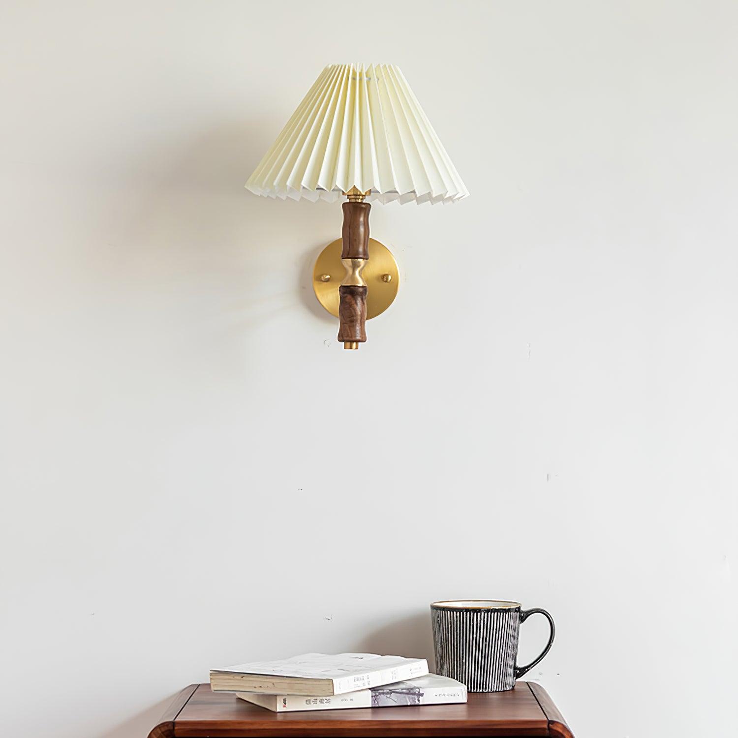 Pleated Walnut Wall Light - Lumpaz