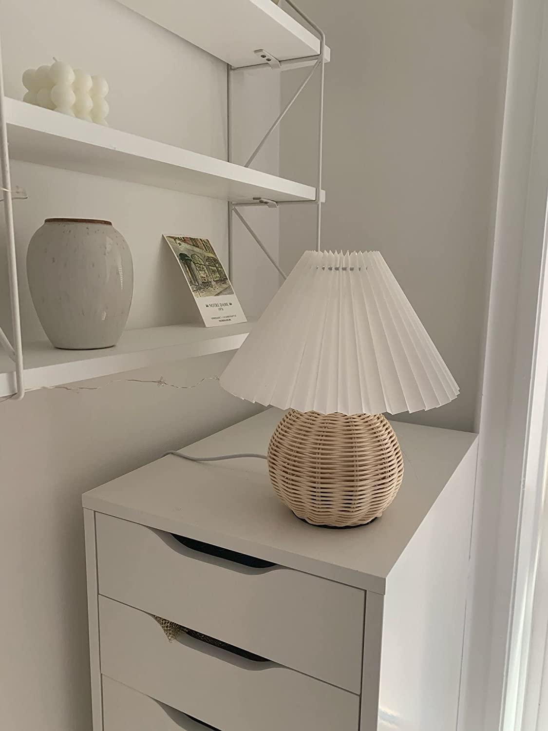 Rattan Pleated Built-in Battery Table lamp - Lumpaz