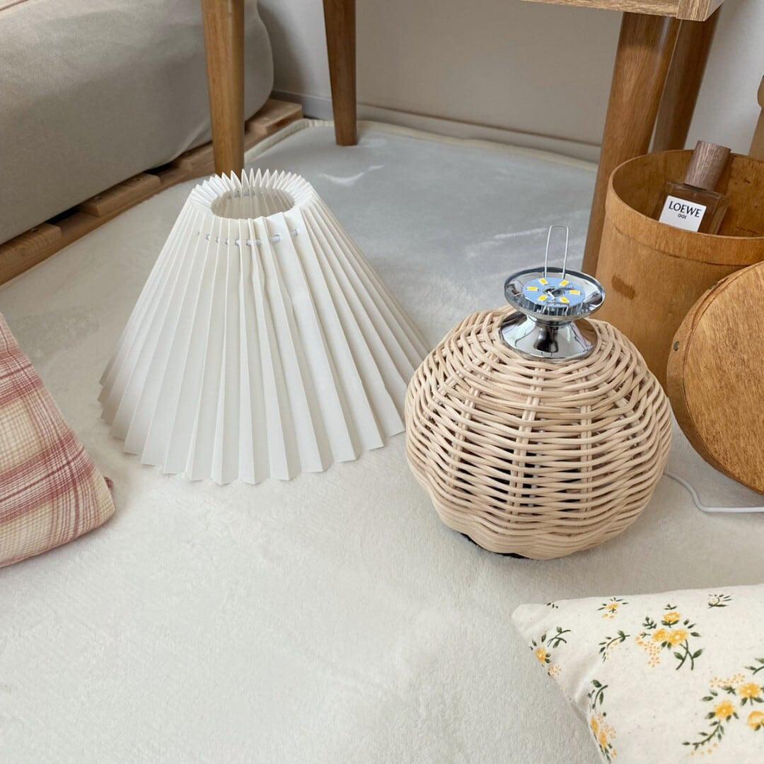 Rattan Pleated Built-in Battery Table lamp - Lumpaz
