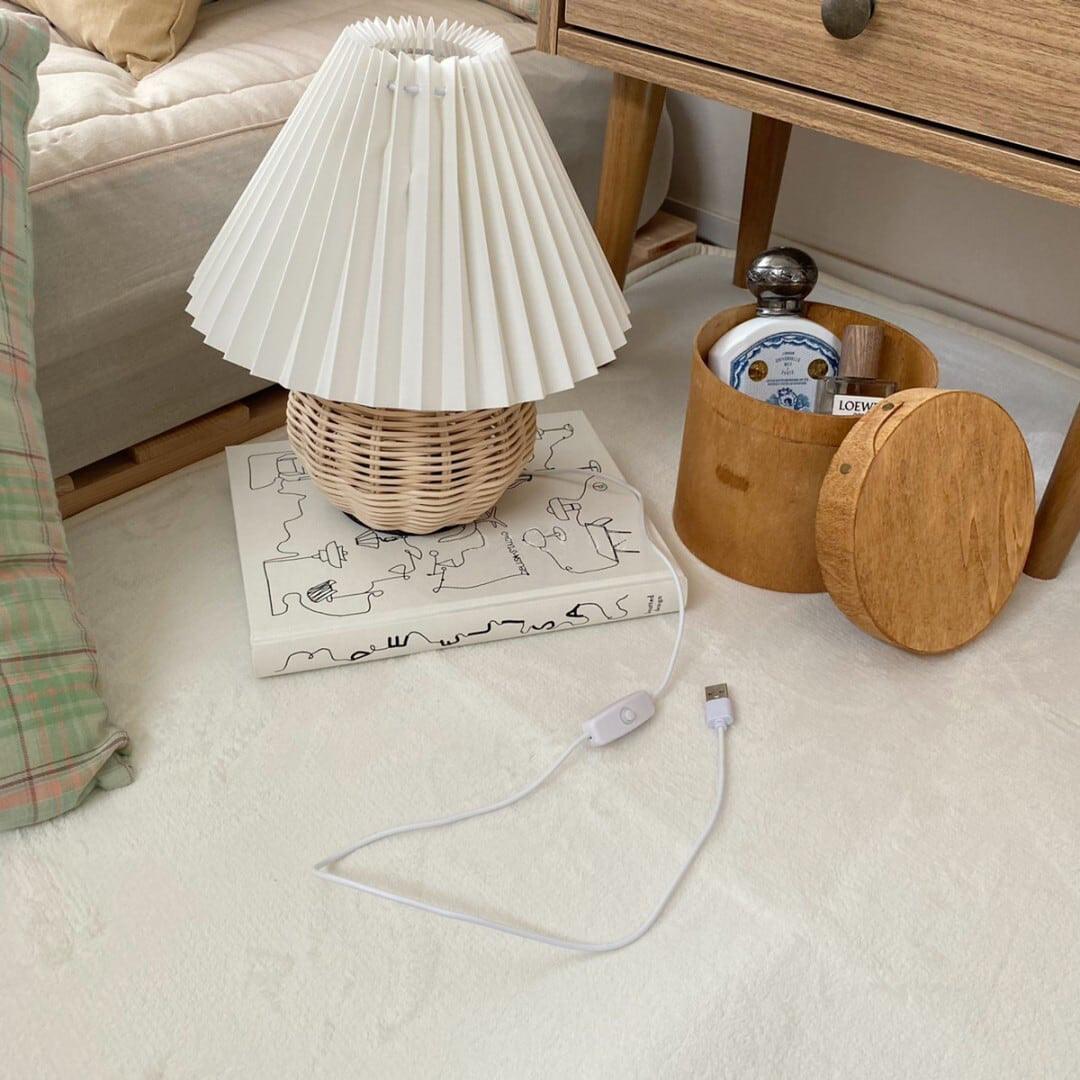 Rattan Pleated Built-in Battery Table lamp - Lumpaz
