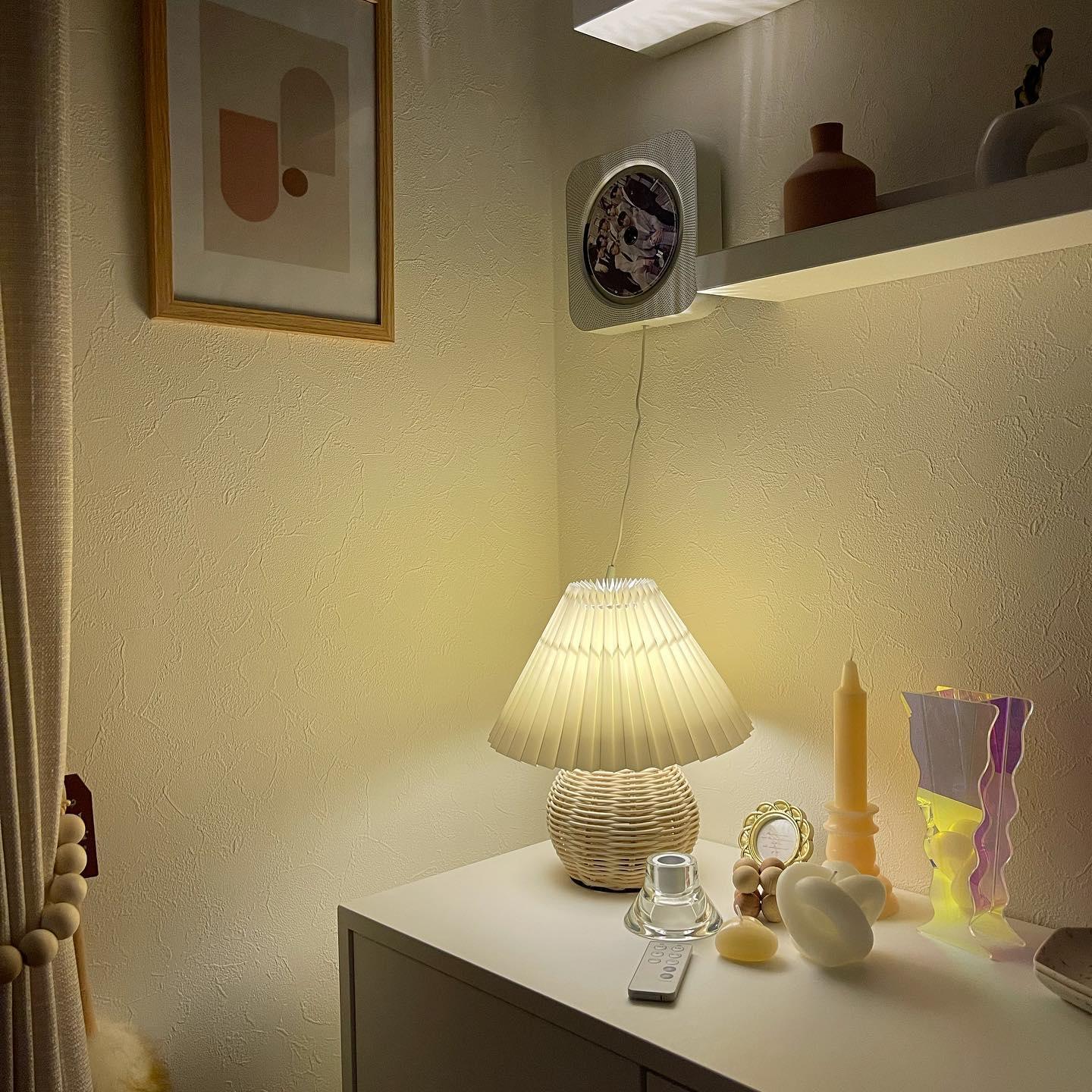 Rattan Pleated Built-in Battery Table lamp - Lumpaz