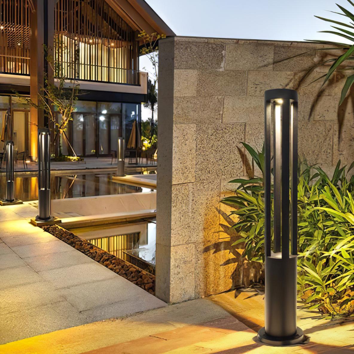 Black Cylindrical Garden Outdoor Light with Solar Panel - Lumpaz