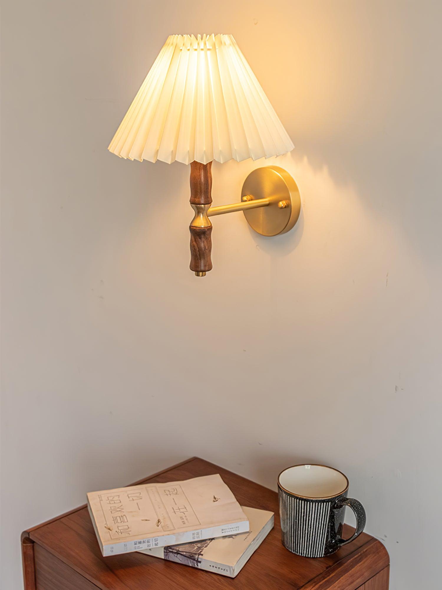 Pleated Walnut Wall Light - Lumpaz