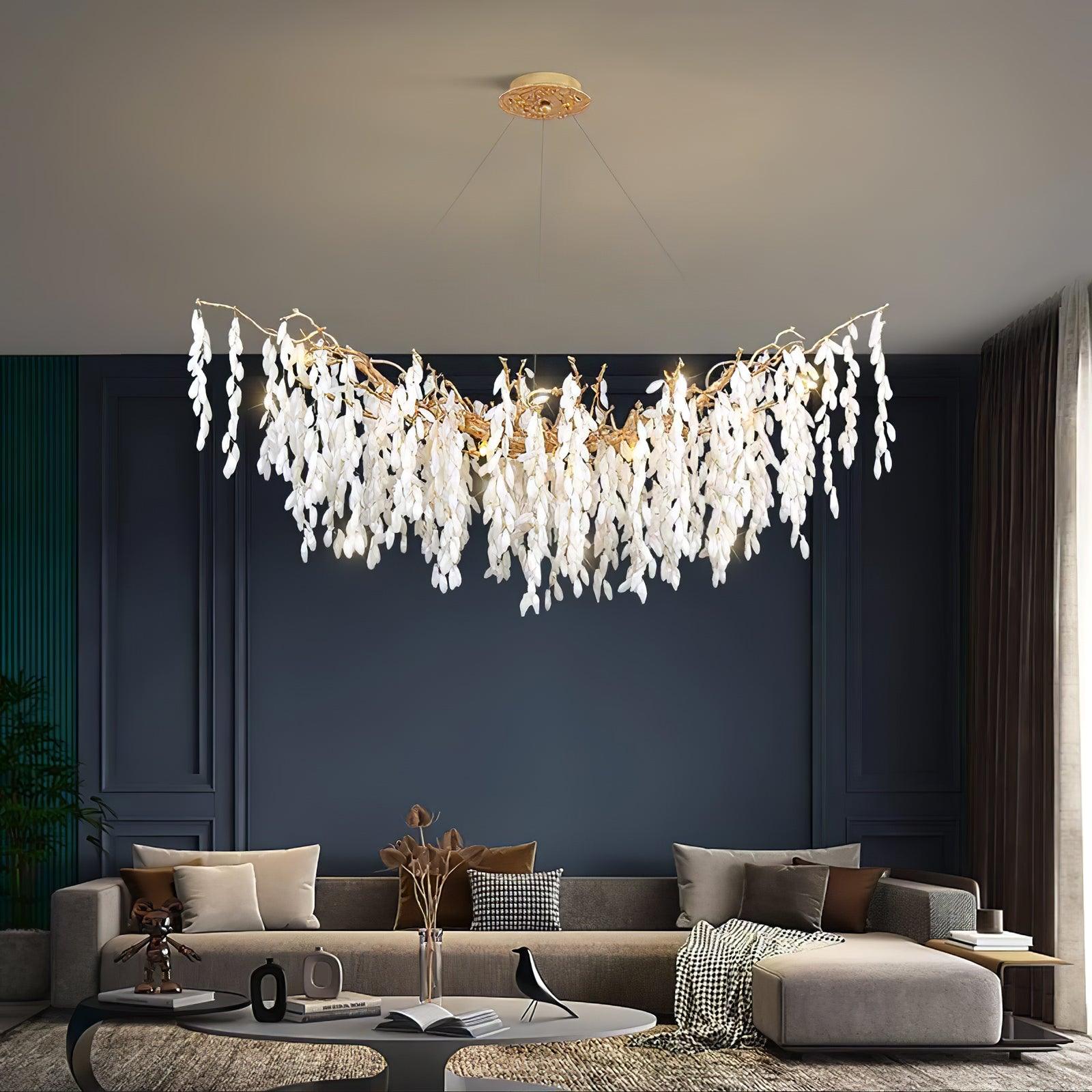 White Jade Branch Brass Chandelier - Lumpaz