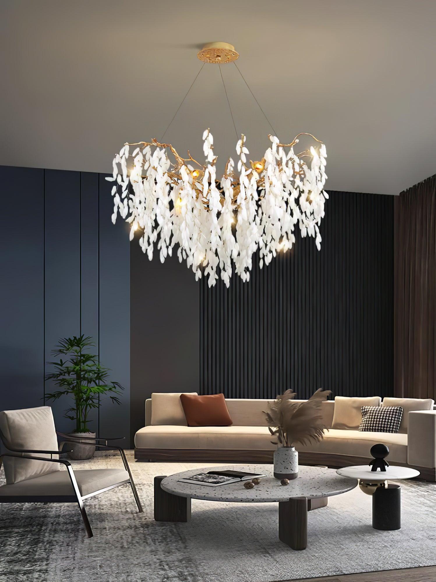 White Jade Branch Brass Chandelier - Lumpaz
