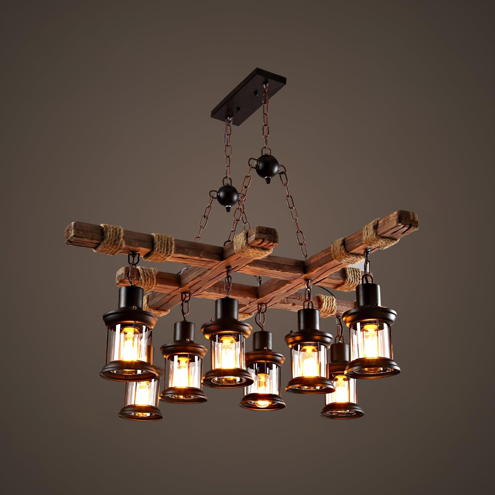 Vintage Wood Glass Chandeliers - Lumpaz