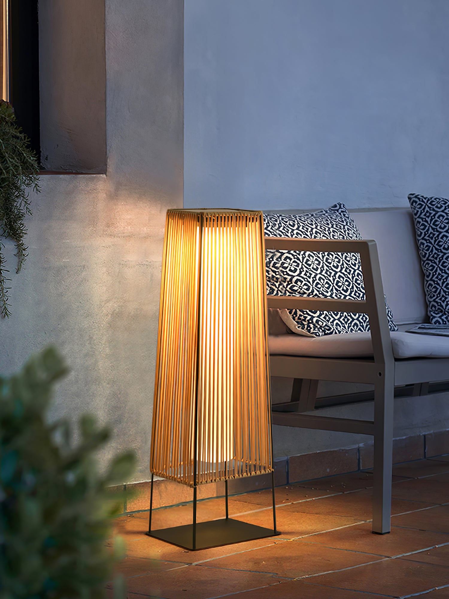 Plastic Rattan Outdoor Post Light with Solar Panel - Lumpaz