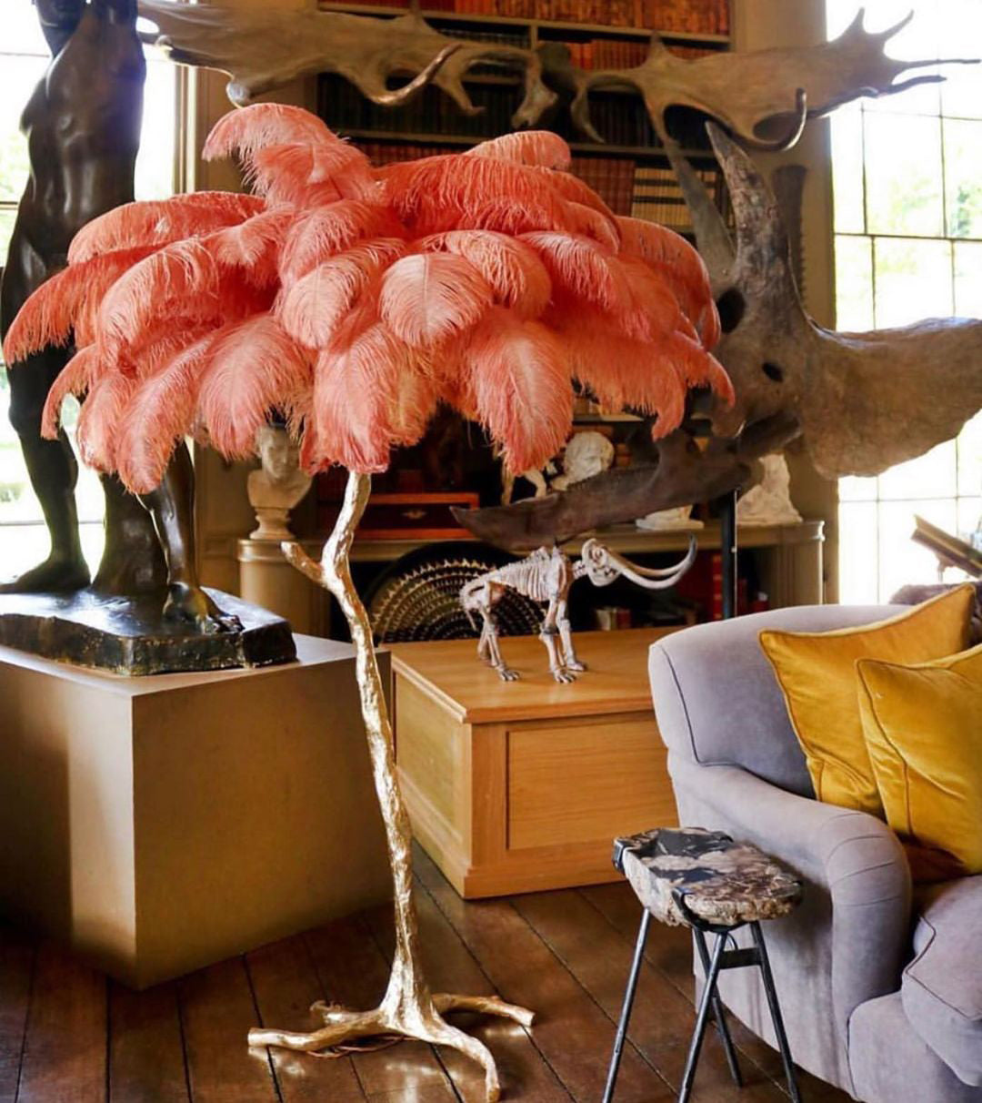 Ostrich Feather Brass Floor Lamp - Lumpaz