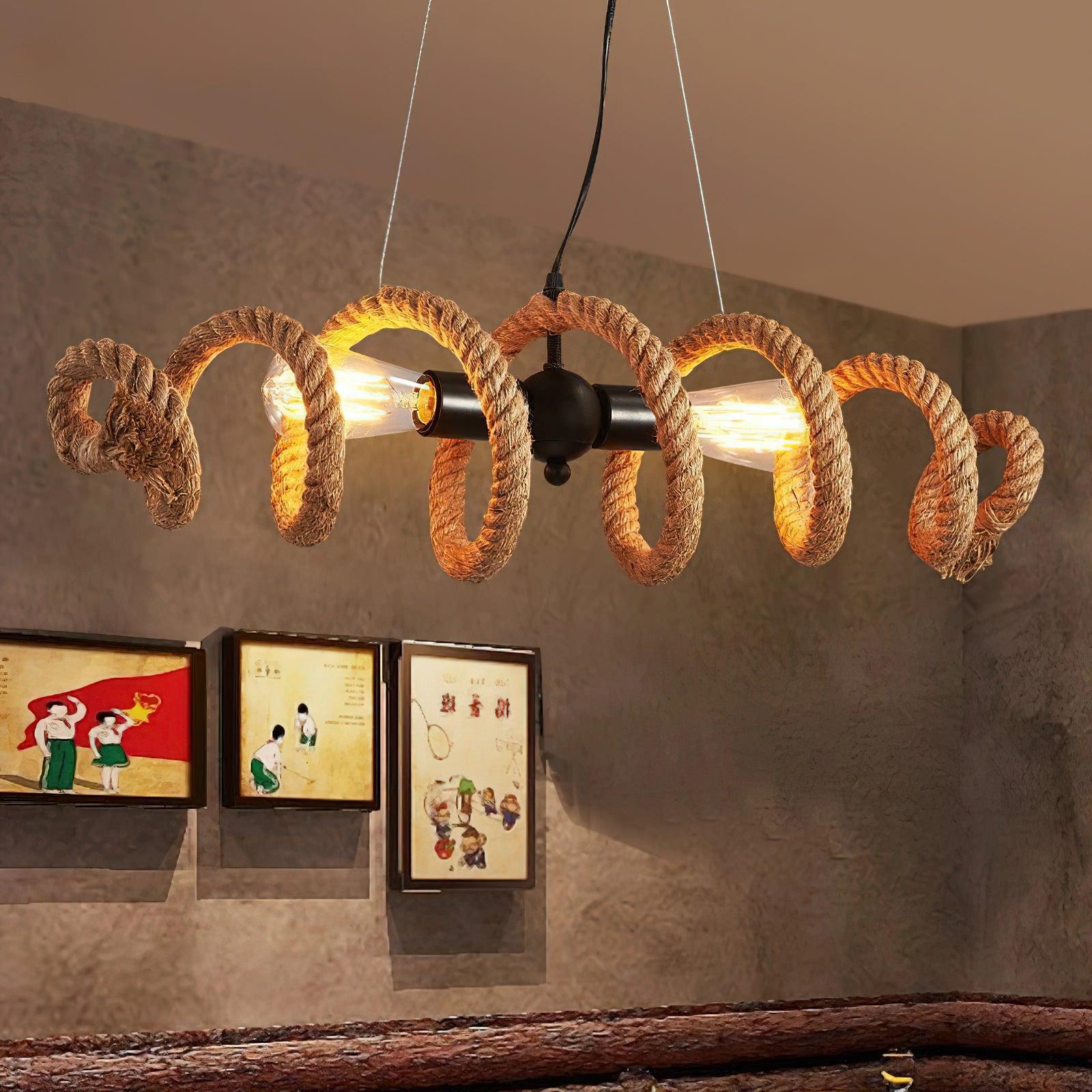 Hemp Rope Industrial Spiral Chandelier - Lumpaz
