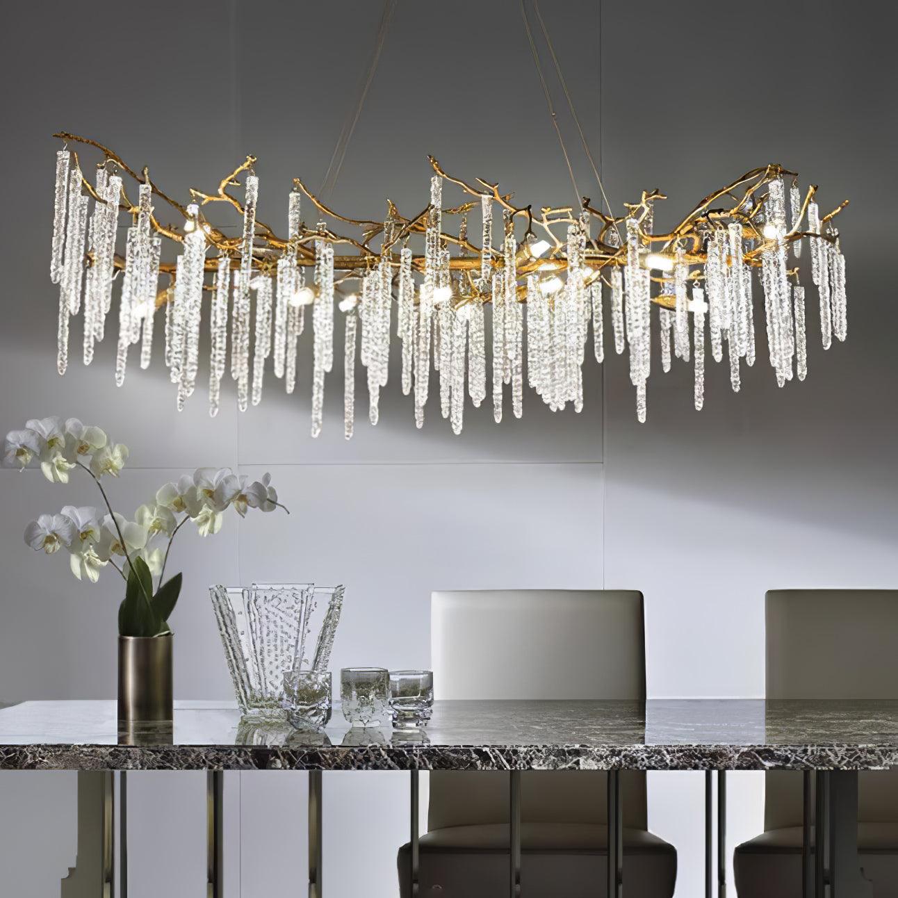 Crystal Icicles Branch Brass Chandelier - Lumpaz