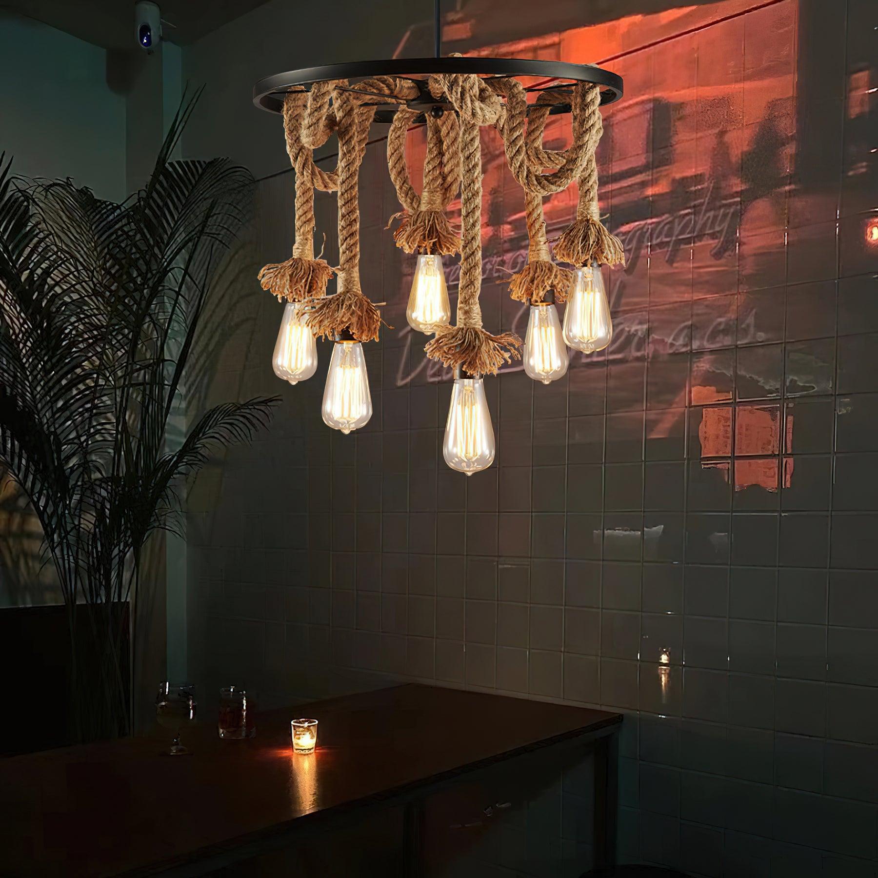 Hemp Rope Industrial Six Head Chandelier - Lumpaz