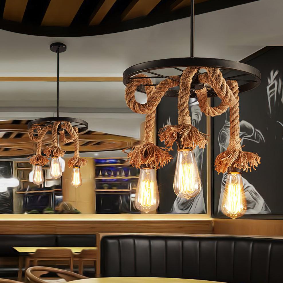 Hemp Rope Industrial Six Head Chandelier - Lumpaz