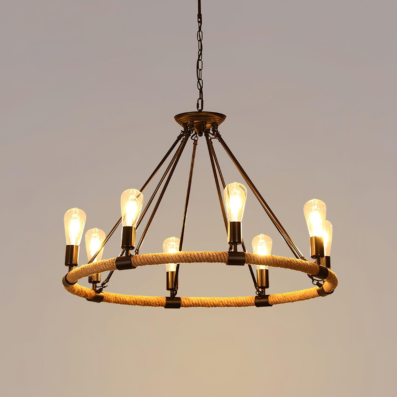 Hemp Rope Industrial Large Circle Chandelier - Lumpaz