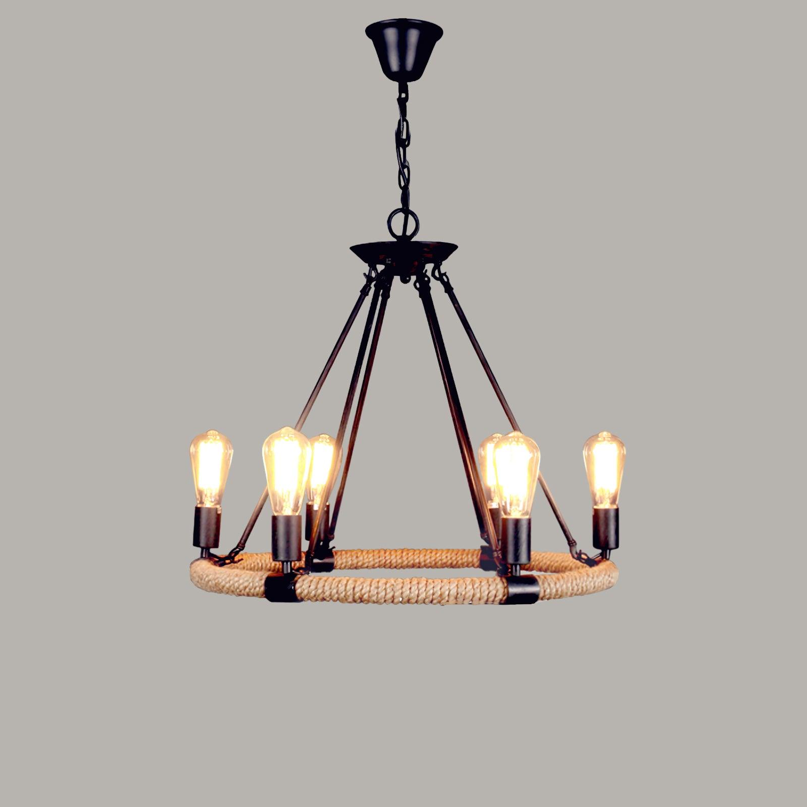 Hemp Rope Industrial Large Circle Chandelier - Lumpaz