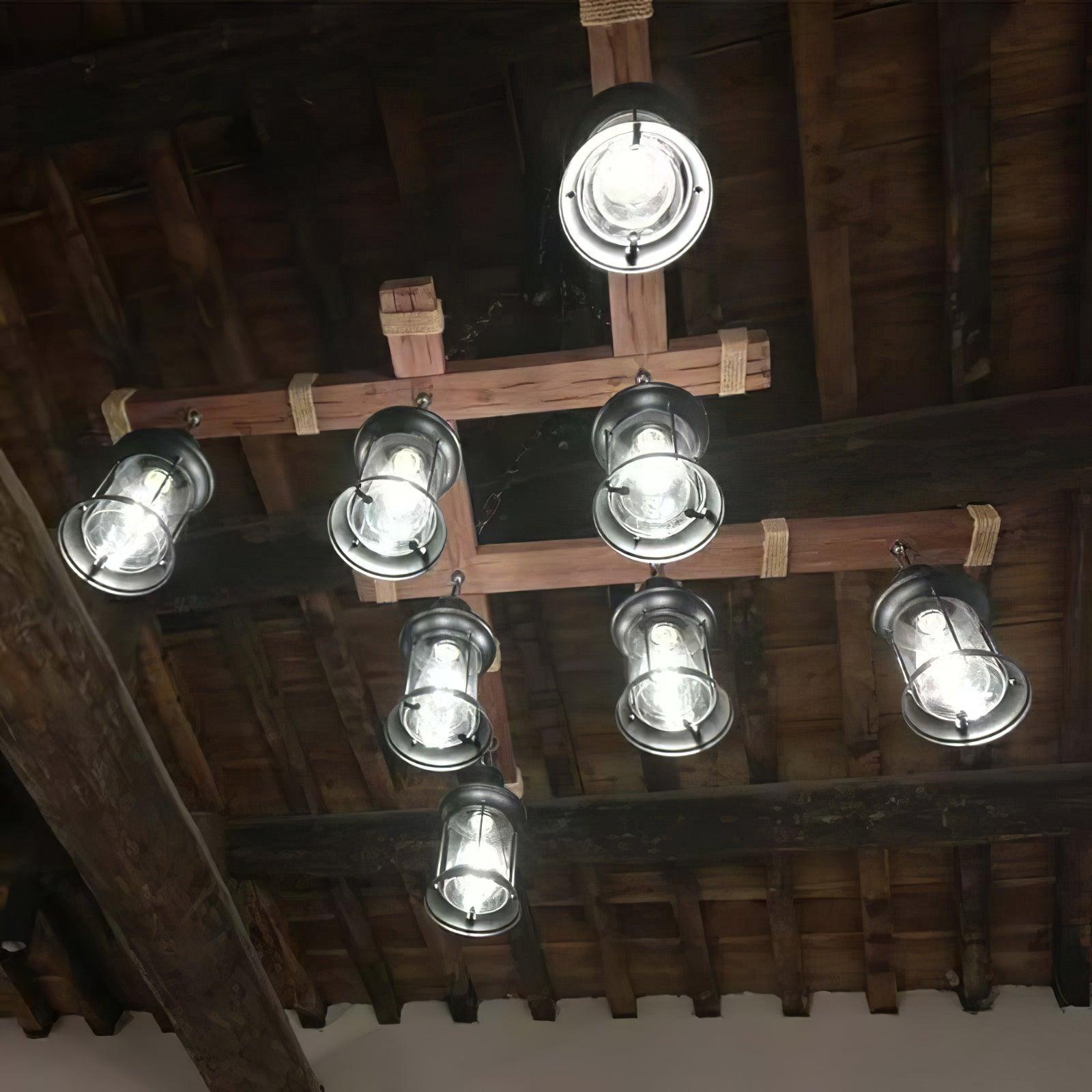 Vintage Wood Glass Chandeliers - Lumpaz