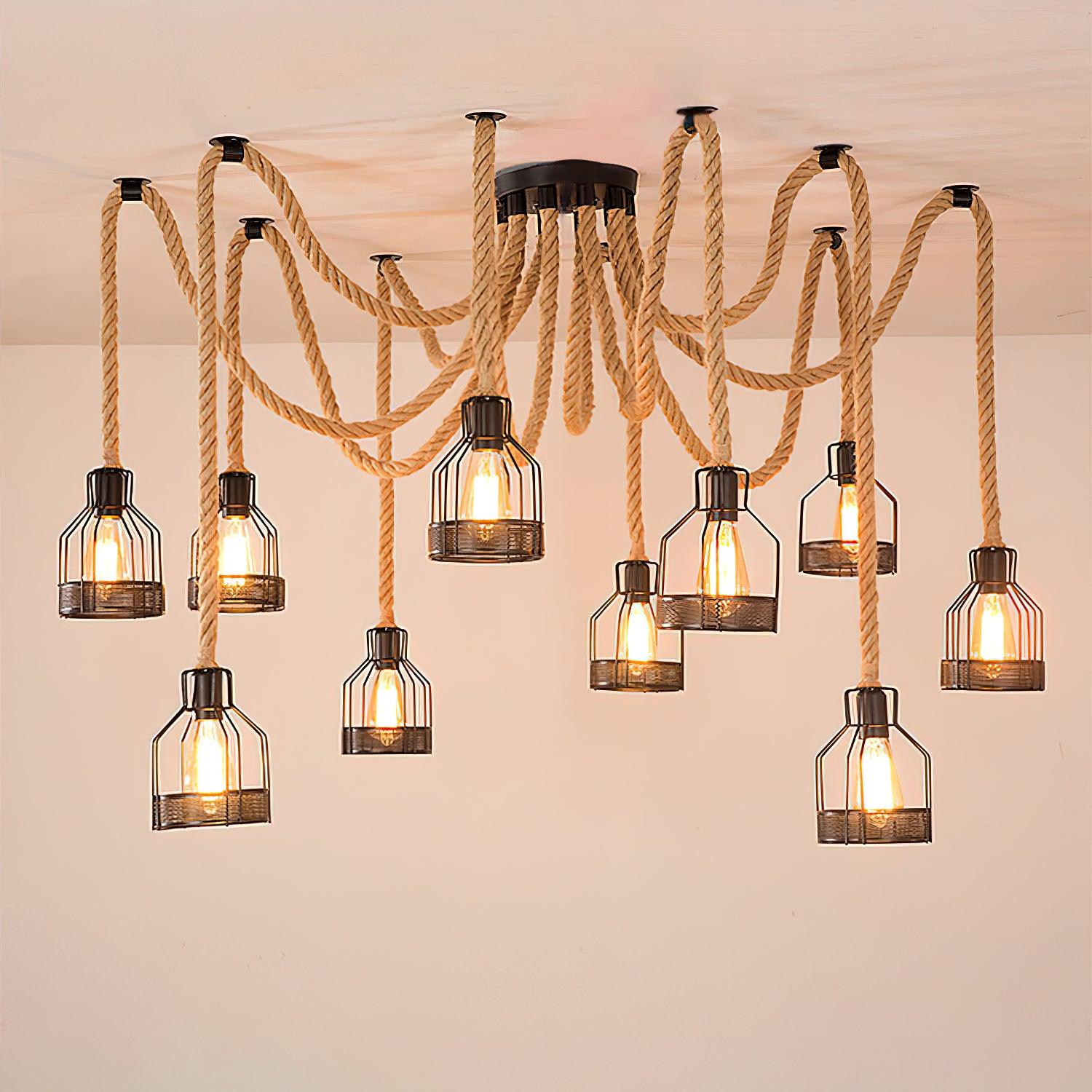 Hemp Rope Scattered Flower Chandelier - Lumpaz