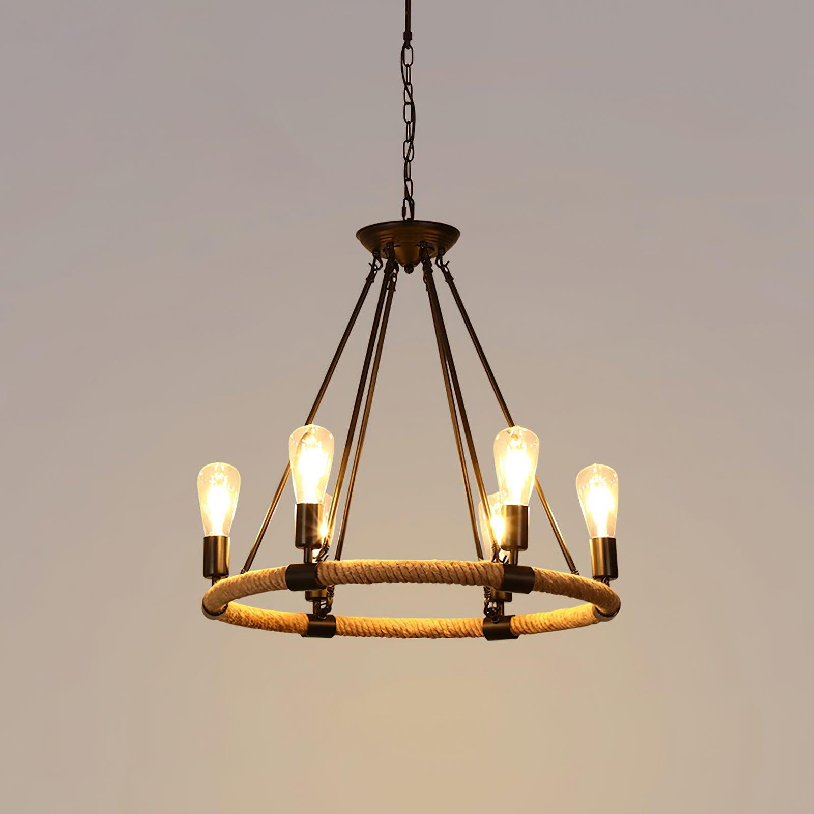 Hemp Rope Industrial Large Circle Chandelier - Lumpaz