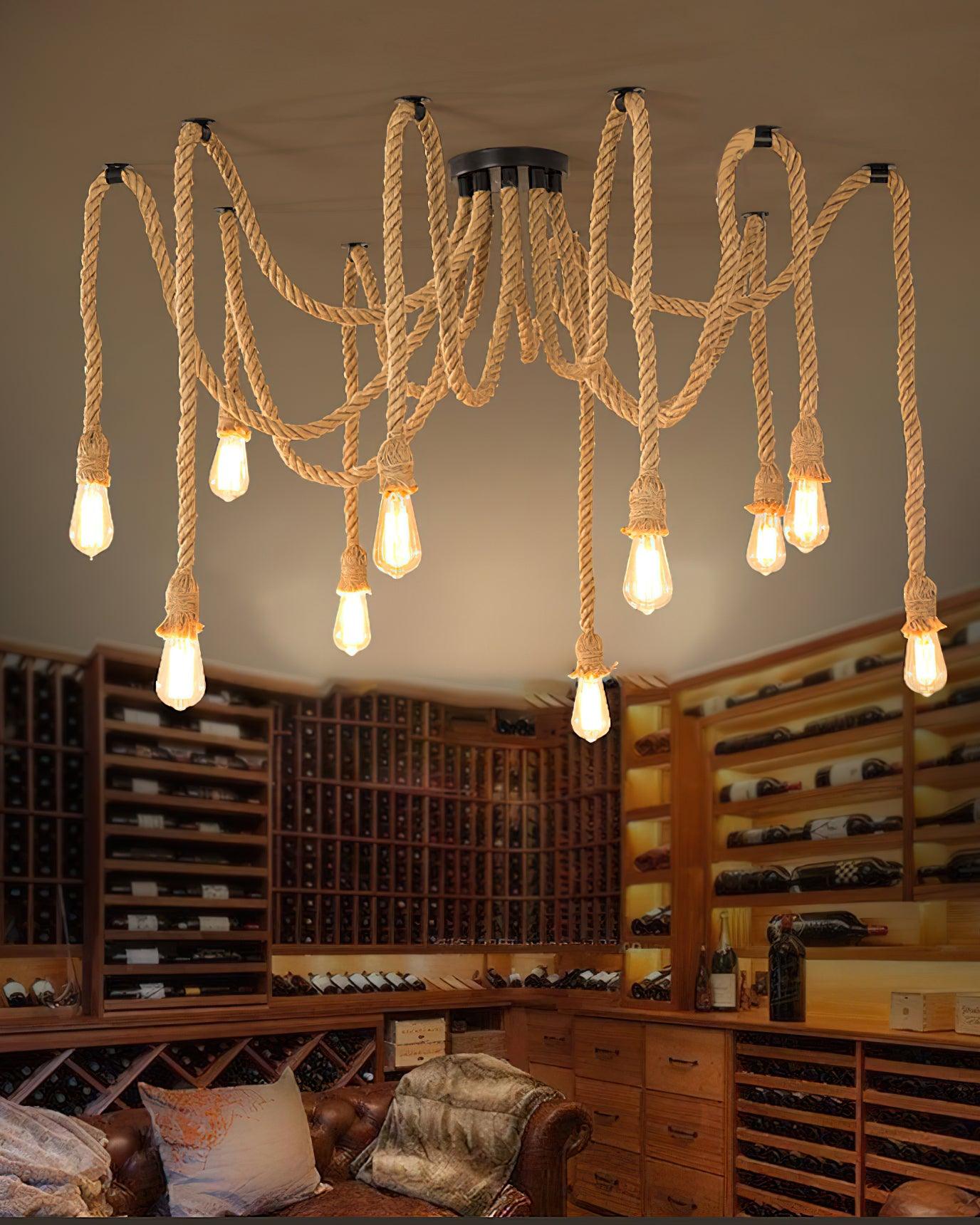 Hemp Rope Scattered Flower Chandelier - Lumpaz