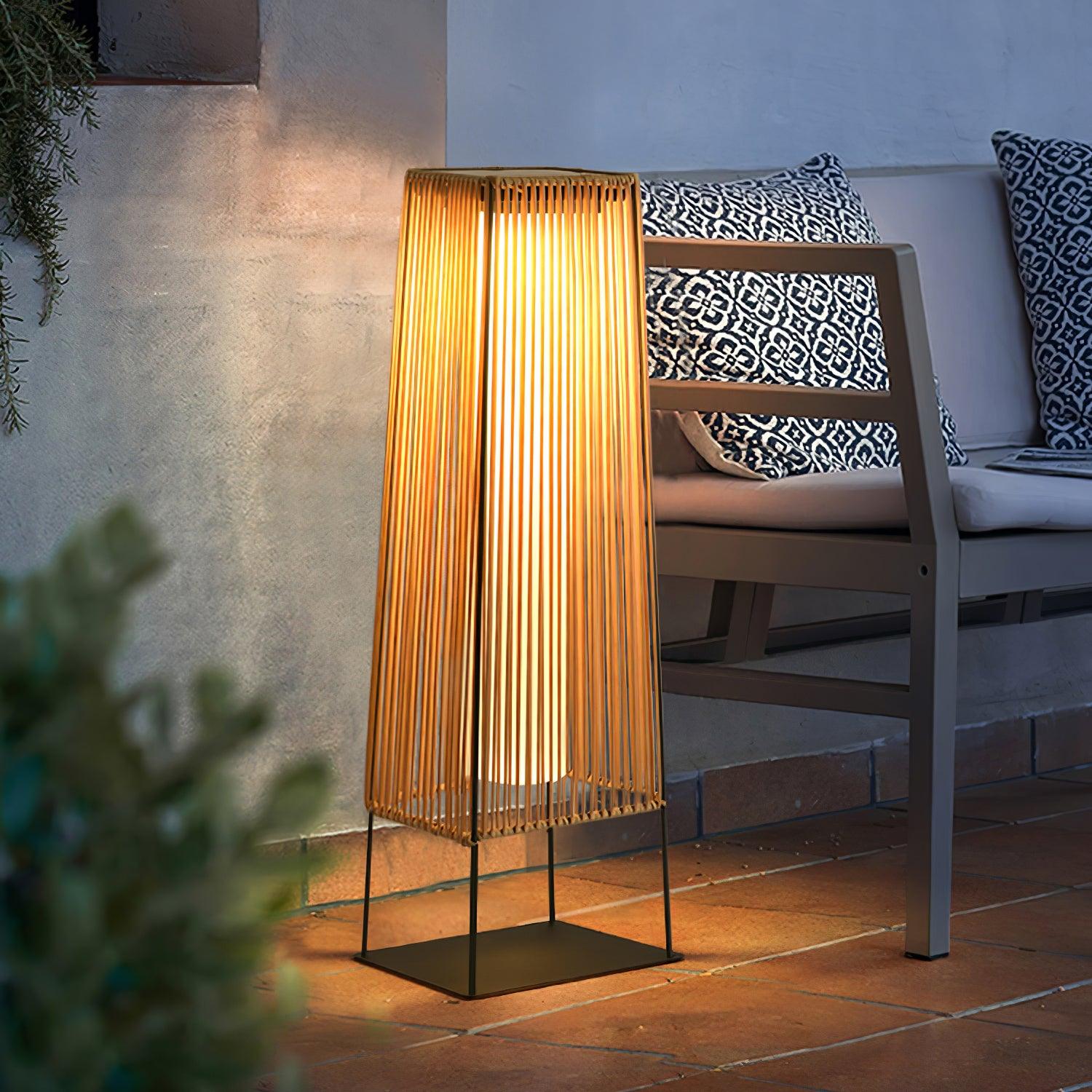 Plastic Rattan Outdoor Post Light with Solar Panel - Lumpaz