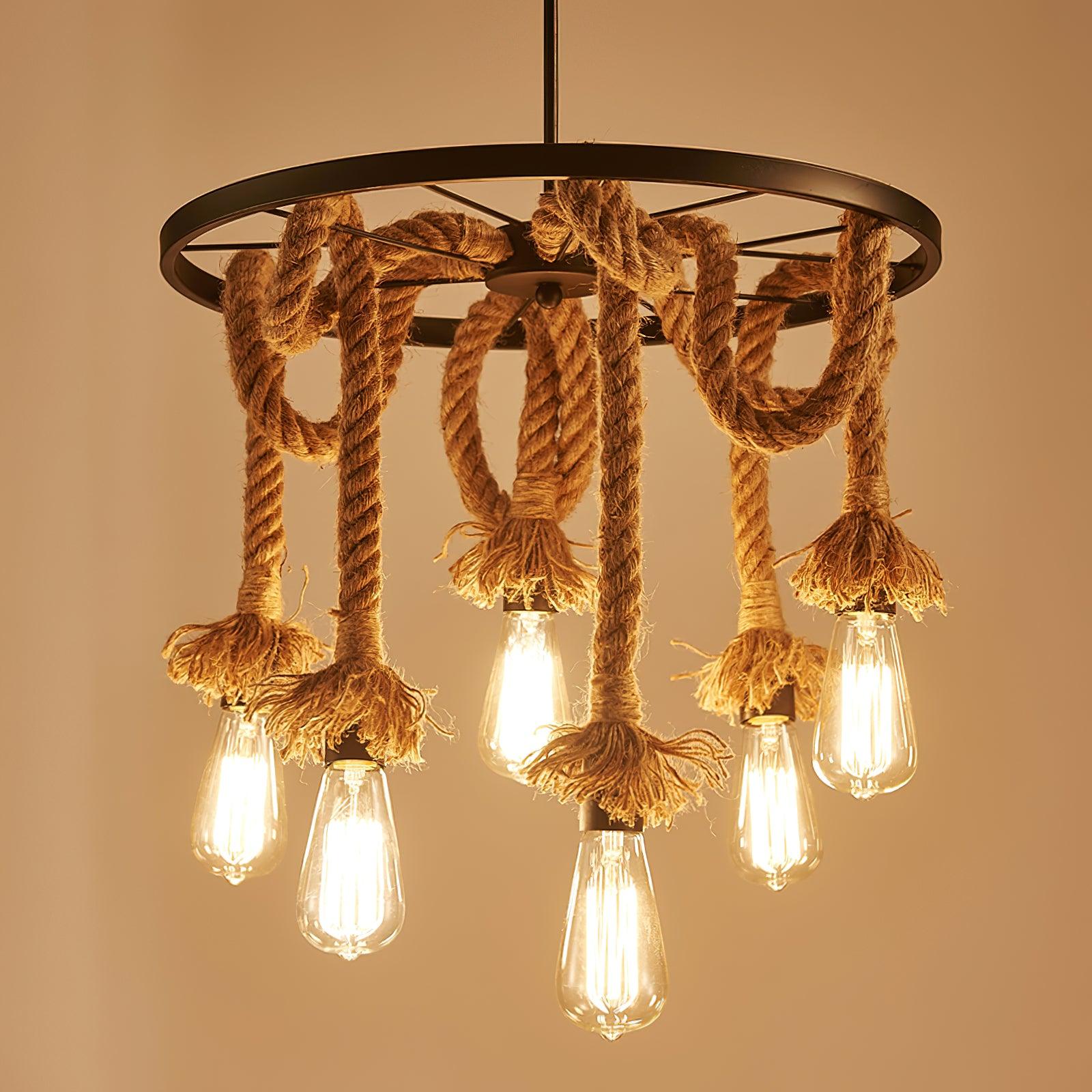 Hemp Rope Industrial Six Head Chandelier - Lumpaz