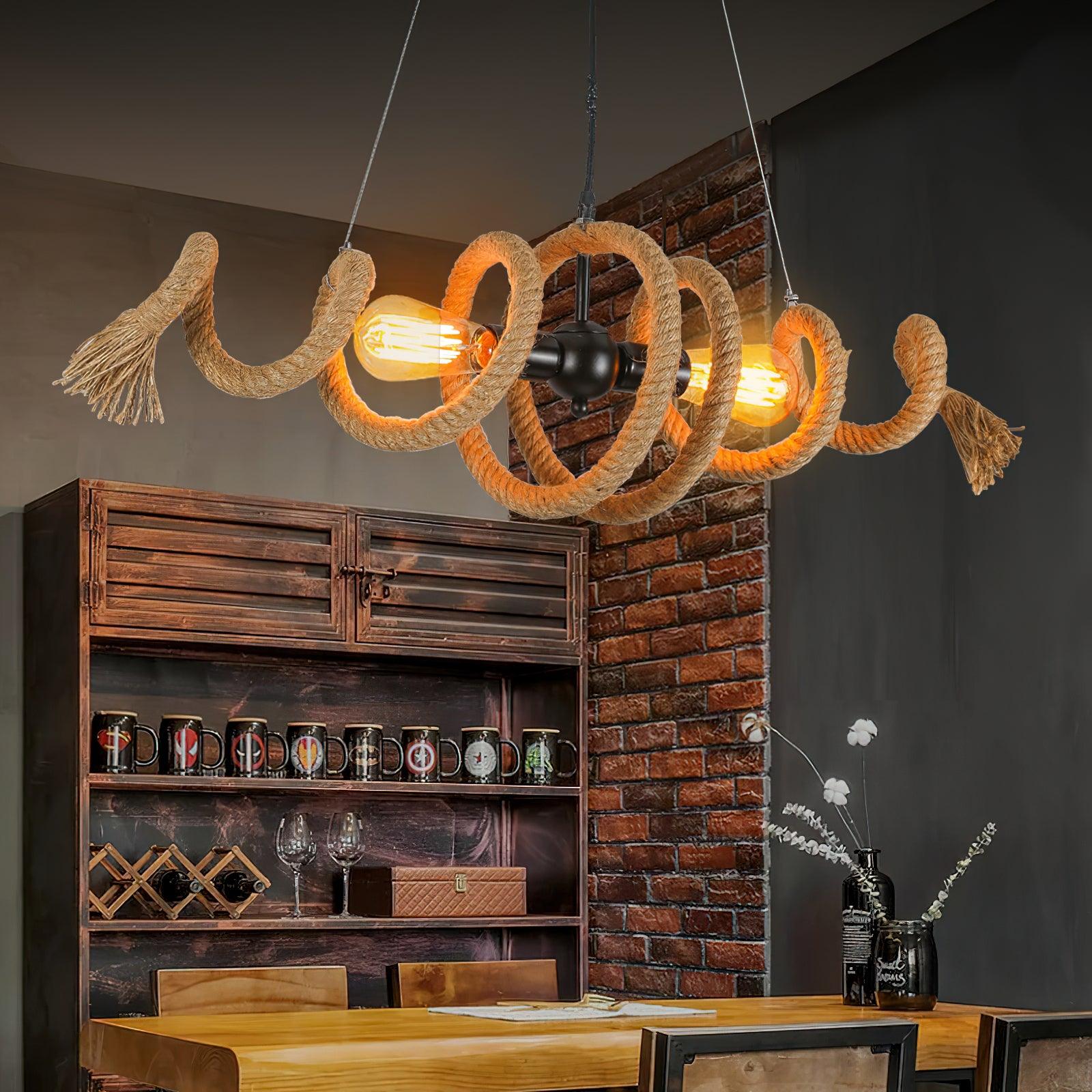 Hemp Rope Industrial Spiral Chandelier - Lumpaz