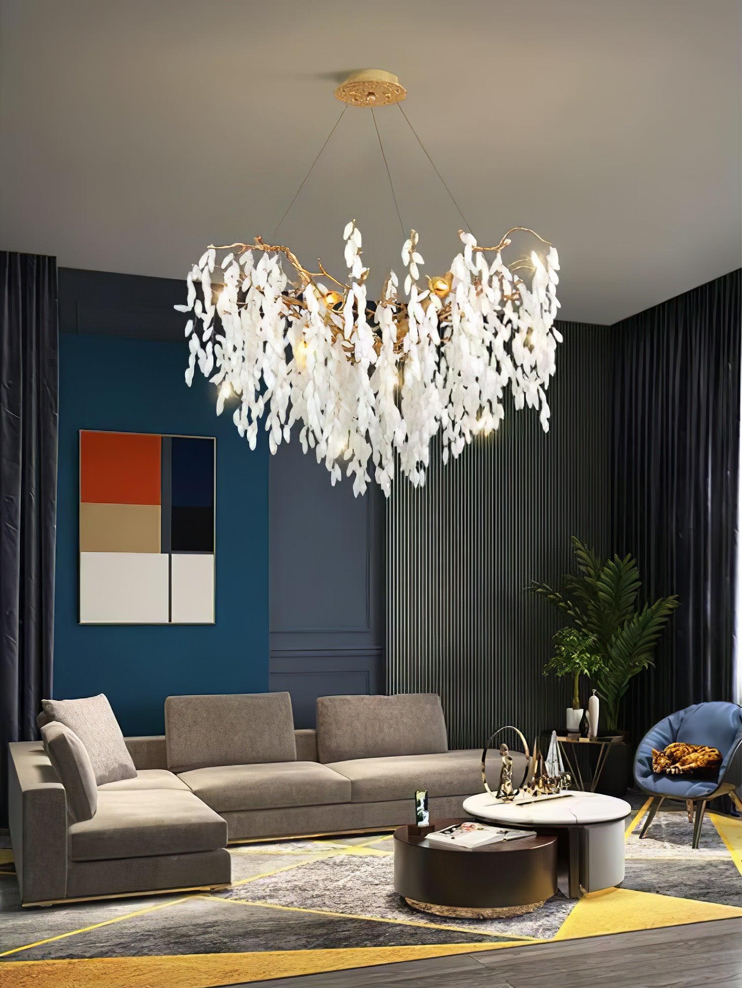 White Jade Branch Brass Chandelier - Lumpaz