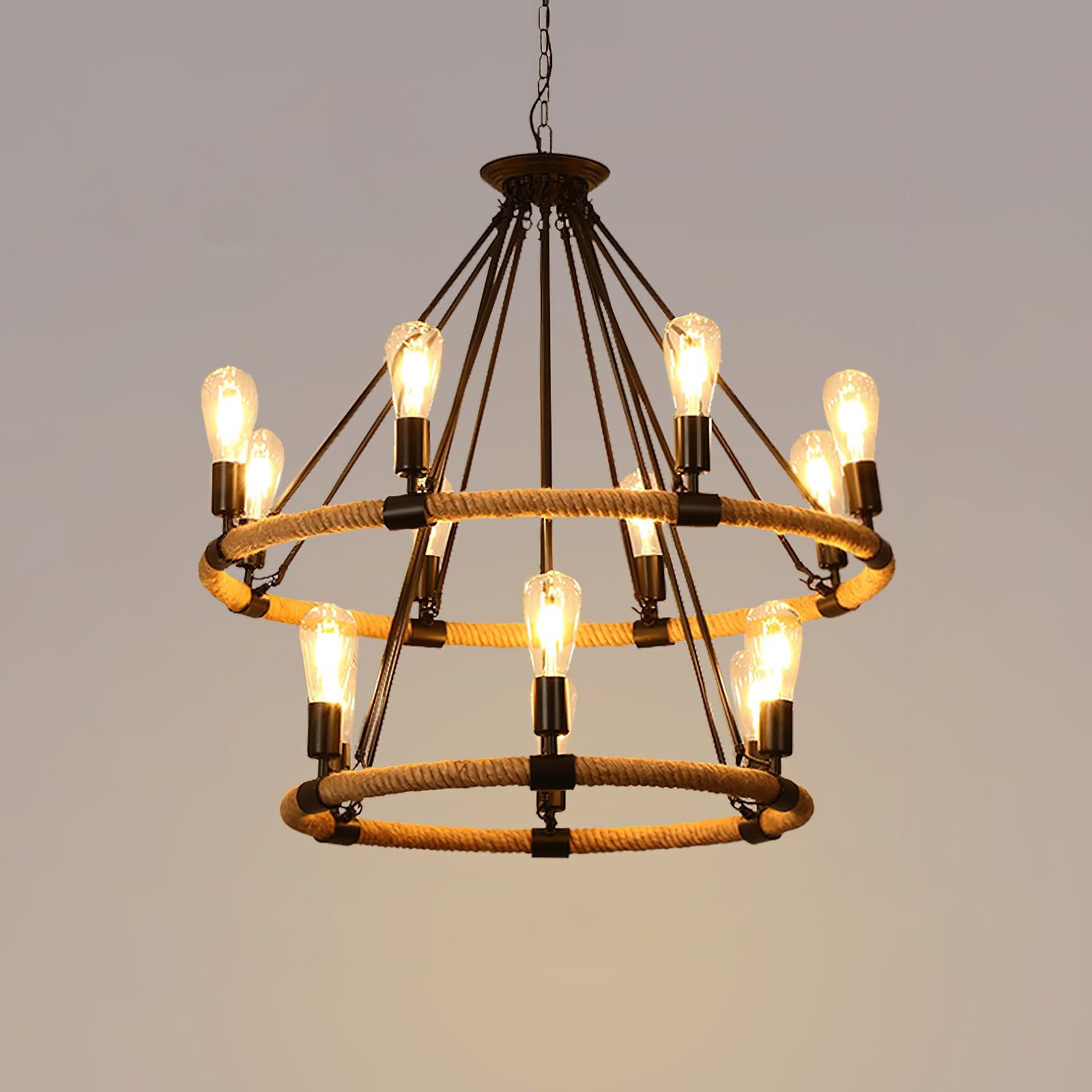 Hemp Rope Industrial Large Circle Chandelier - Lumpaz
