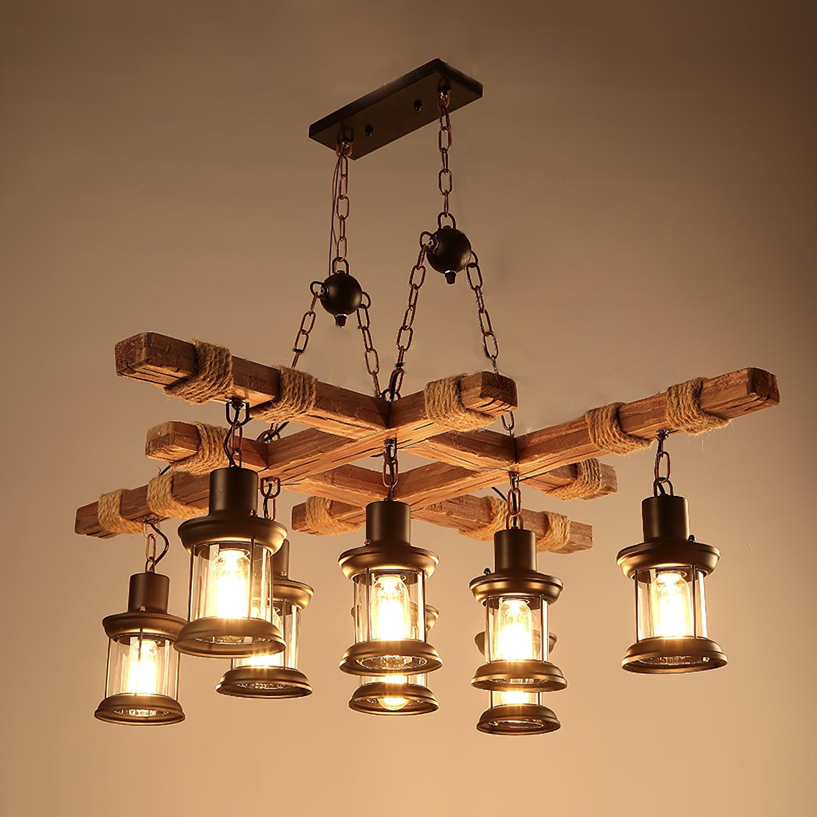 Vintage Wood Glass Chandeliers - Lumpaz