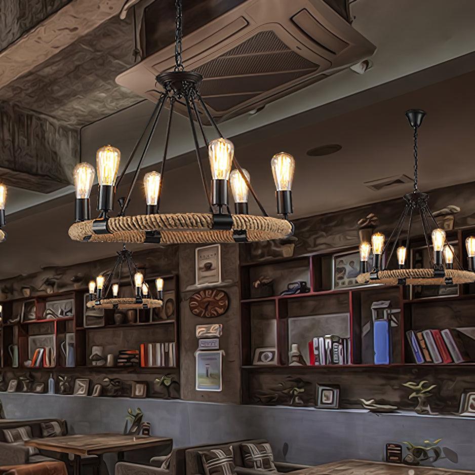 Hemp Rope Industrial Large Circle Chandelier - Lumpaz