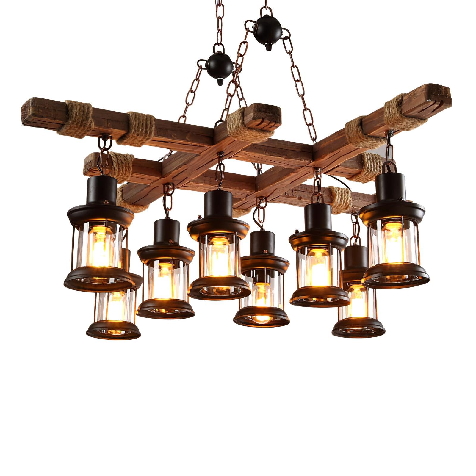 Vintage Wood Glass Chandeliers - Lumpaz