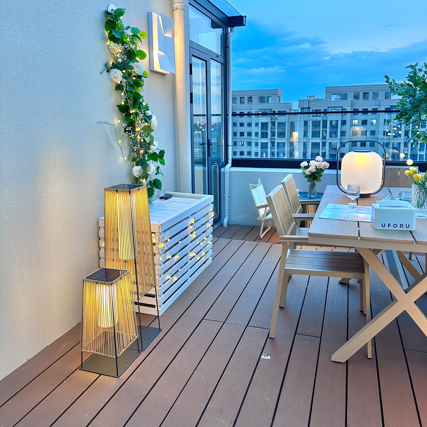 Plastic Rattan Outdoor Post Light with Solar Panel - Lumpaz