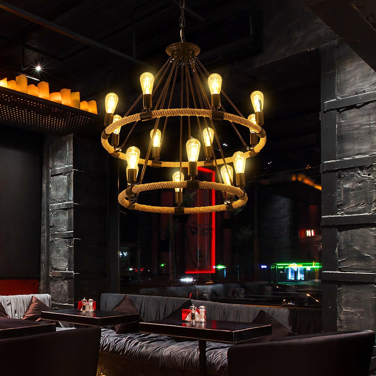 Hemp Rope Industrial Large Circle Chandelier - Lumpaz