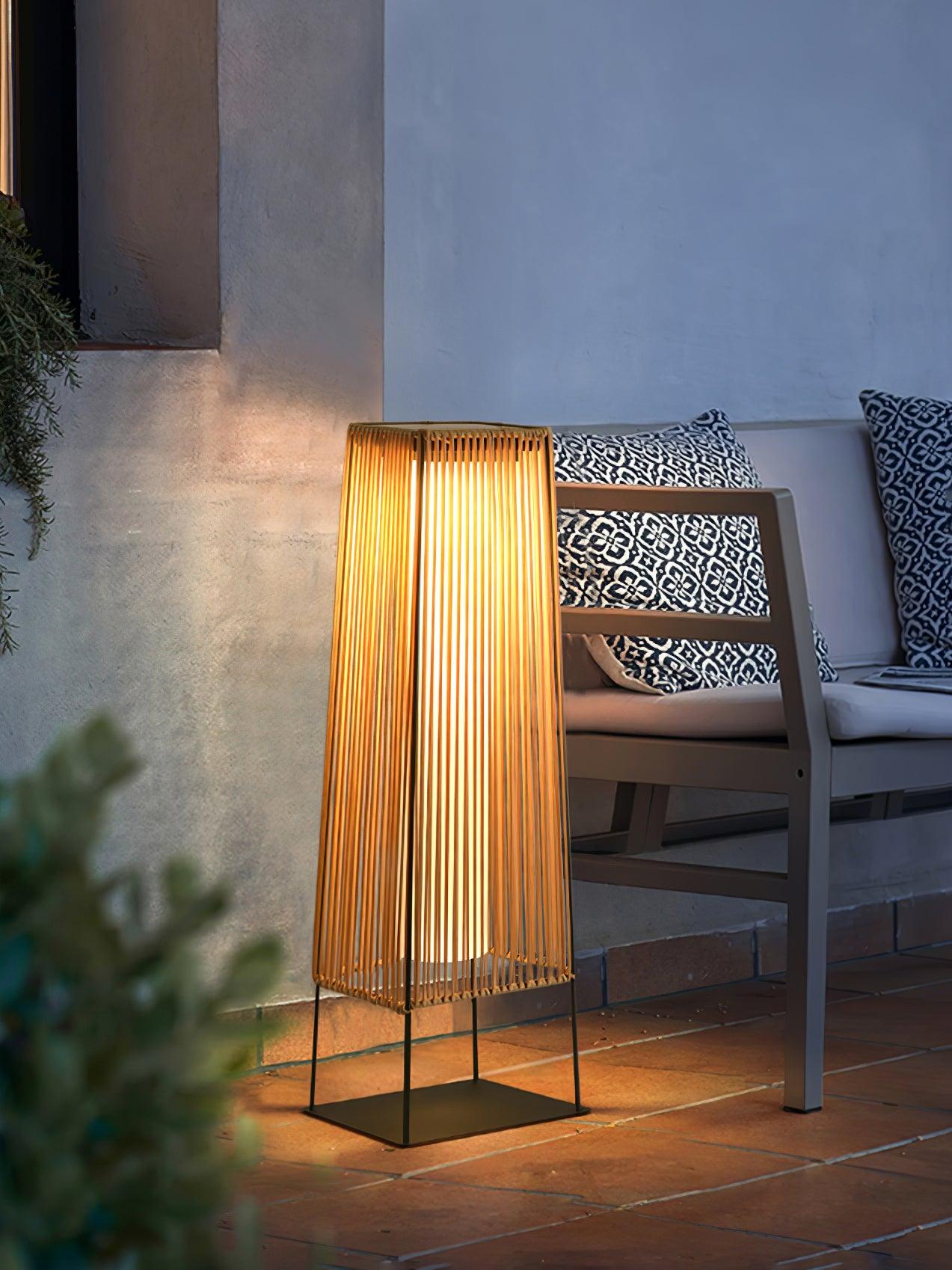 Plastic Rattan Outdoor Post Light with Solar Panel - Lumpaz