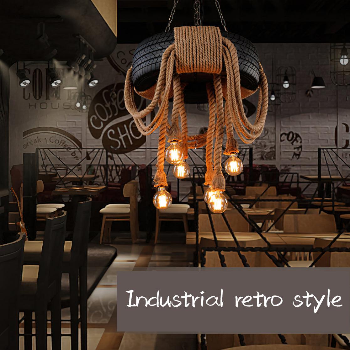 Hemp Rope Industrial Tire Chandelier - Lumpaz