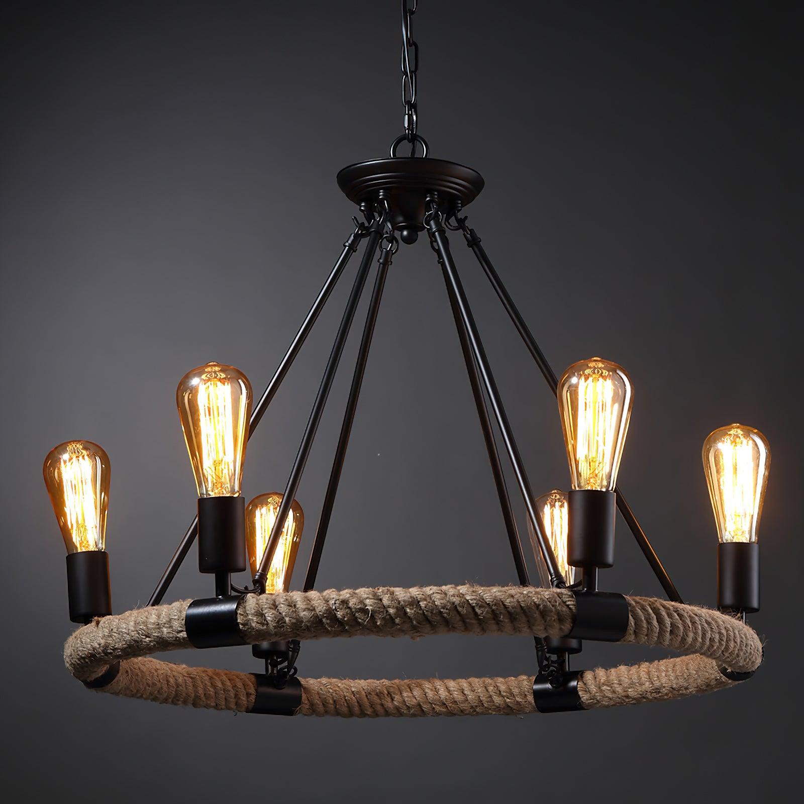 Hemp Rope Industrial Large Circle Chandelier - Lumpaz