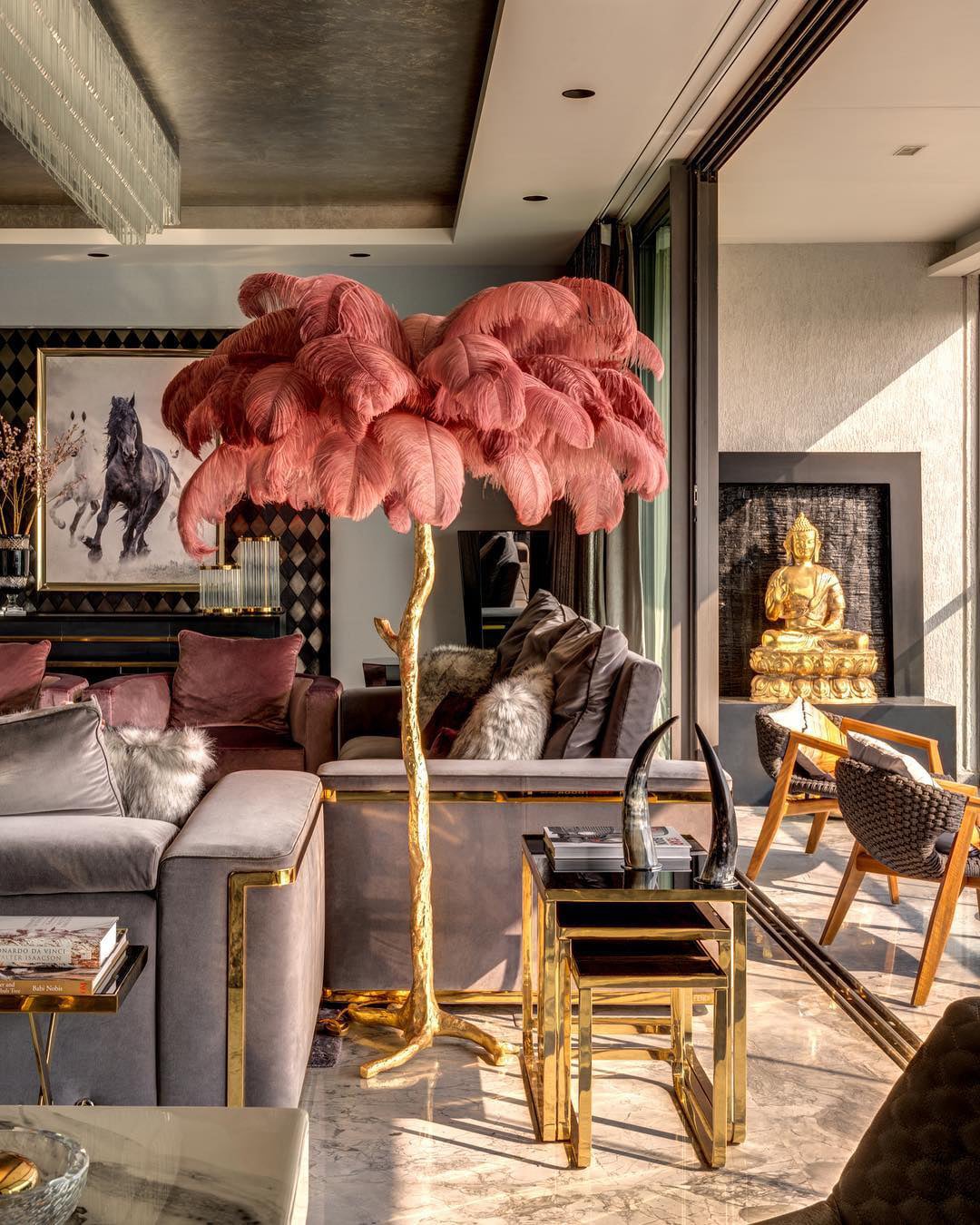 Ostrich Feather Brass Floor Lamp - Lumpaz